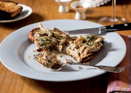 Sherry-creamed pleurotes on toast [Dorothy Carpenter]
