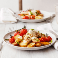 Sherry-roasted tomatoes with chicken and whipped goats' cheese
