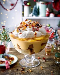 Sherry trifle with praline and orange-scented custard