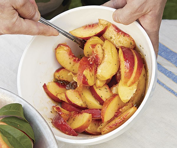 Sherry vinegar and rosemary marinated peaches