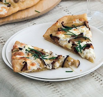 Shiitake and chanterelle pizzas with goat cheese