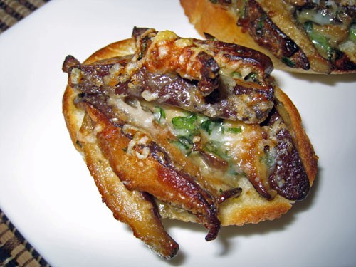 Shiitake mushroom and blue cheese crostini