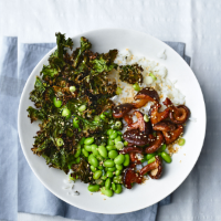 Shiitake mushroom and crispy kale rice bowls