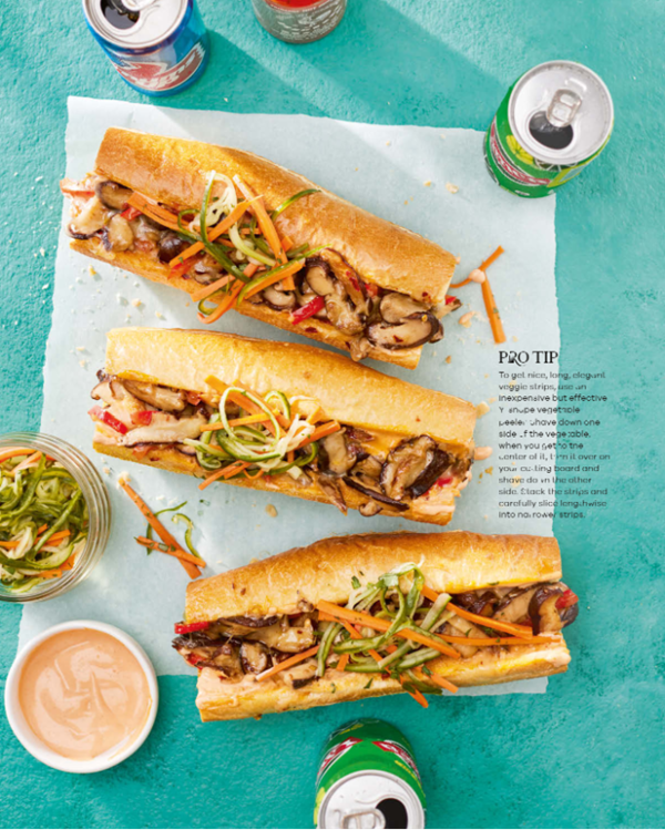 Shiitake mushrooms cheesesteaks with Sriracha aioli & pickled veggies 