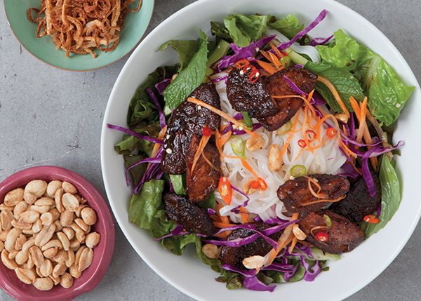 Shiitake-noodle salad with nuoc cham and herbs