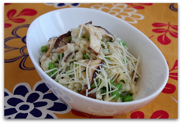 Shiitake risotto with sweet peas