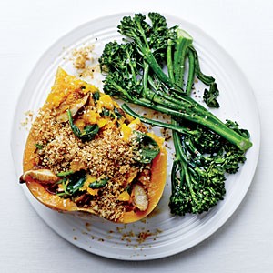 Shiitake-stuffed butternut with quinoa streusel