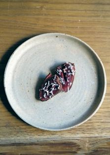 Shio koji barbecued duck hearts with horseradish