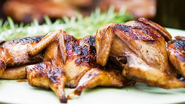 Shiraz-glazed quails