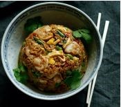 Shirmp, chorizo, and mango fried rice (Arroz chaufa)