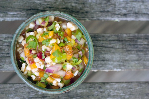 Shiro plum & white corn salsa