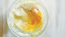 Shirred eggs with potato puree