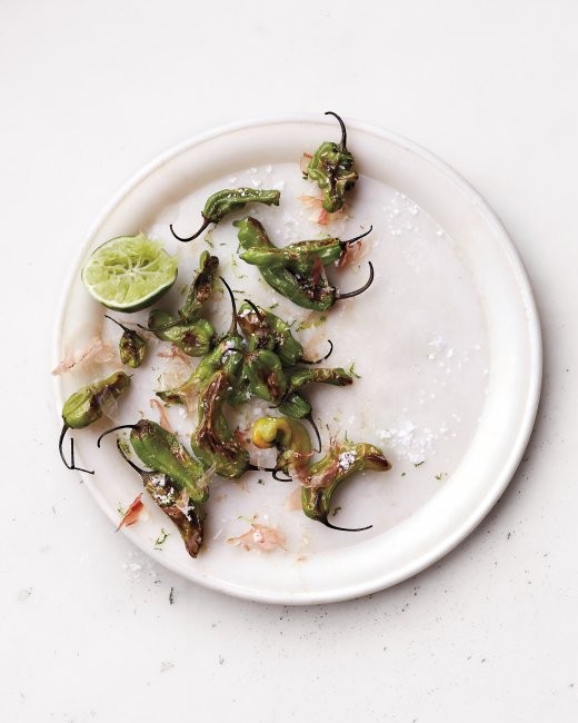 Shishito peppers and bonito flakes