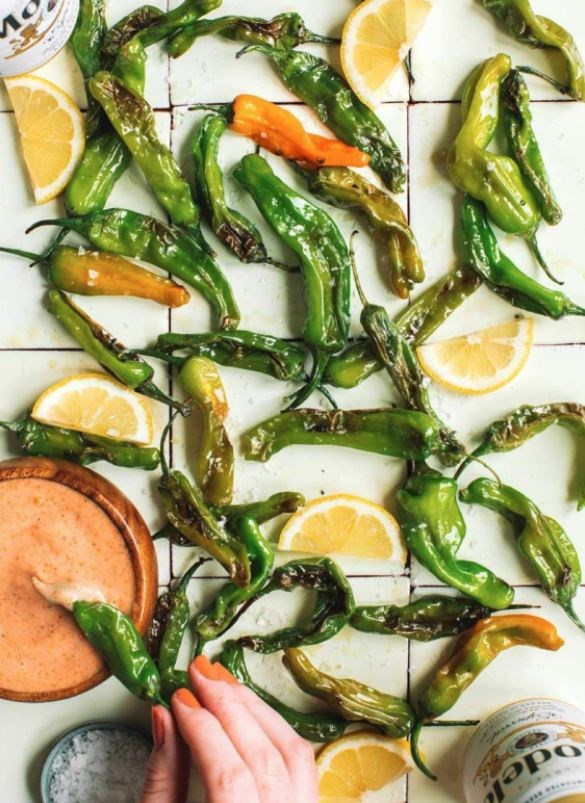 Shishito peppers with “the sauce"