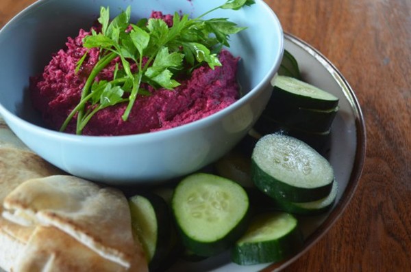 Shocking-pink beet hummus