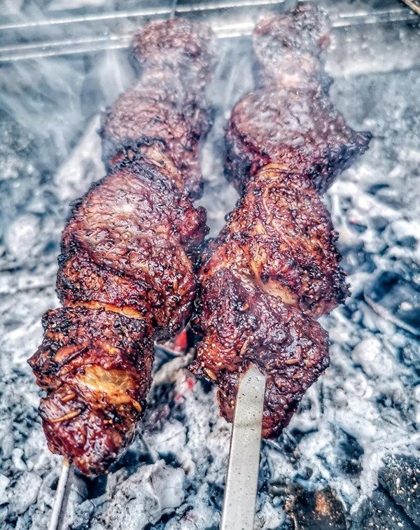 Short rib skewers with coffee cumin crust