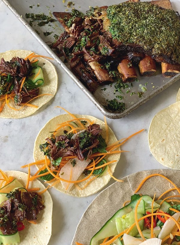 Short-rib tacos with daikon salad