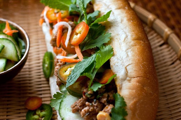 Shortcut banh mi with pickled carrots and daikon