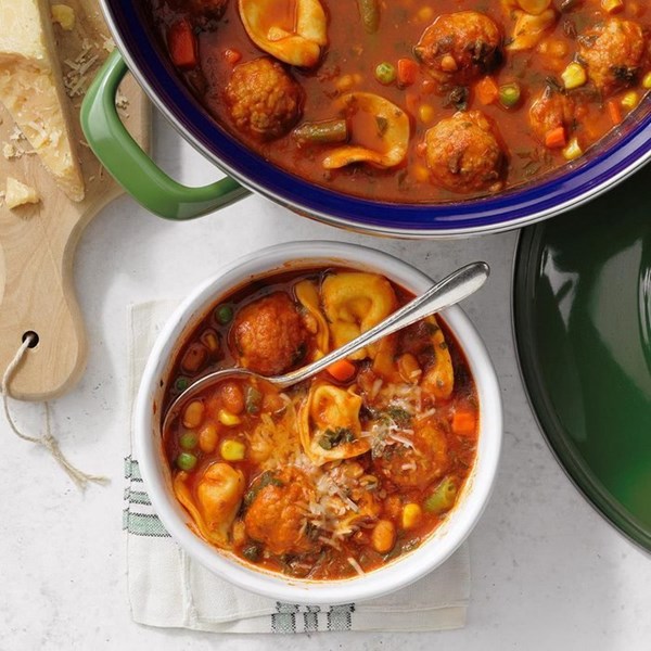 Shortcut meatball & tortellini minestrone soup