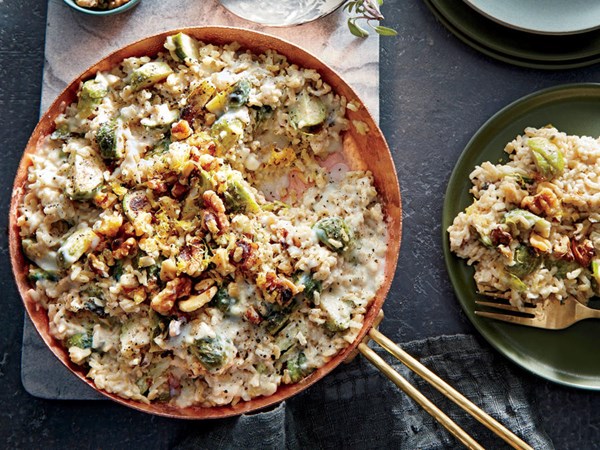 Shortcut risotto with Brussels sprouts