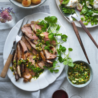 Shoulder of lamb with pistachio salsa verde