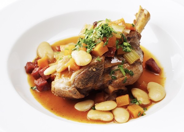 Shoulder shanks of Welsh Lamb with braised chorizo and butter beans