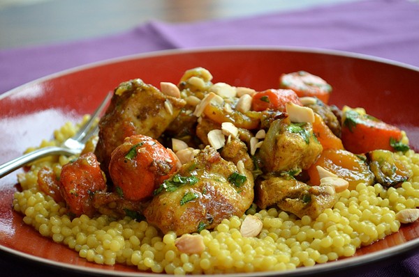 Shove-it-in-the-oven chicken tagine with apricots and almonds