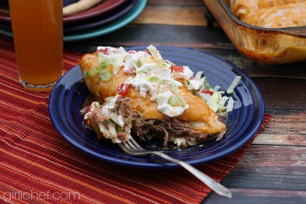 Shredded beef wet burritos