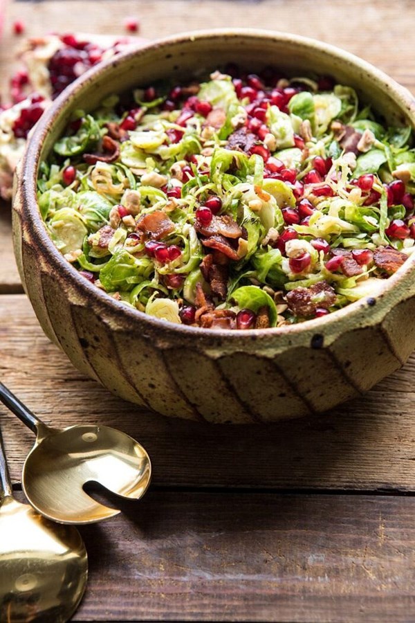 Shredded Brussels sprout bacon salad and warm cider vinaigrette