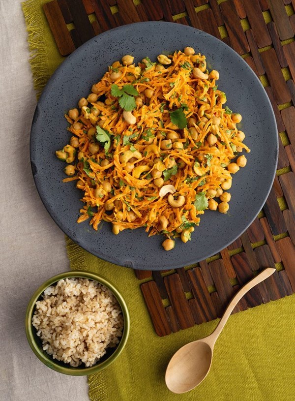 Shredded carrot, chickpea and cashew salad
