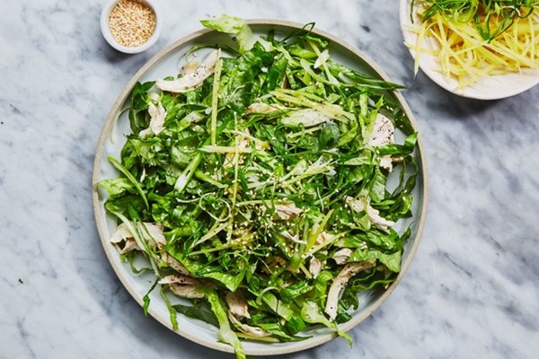 Shredded chicken salad with creamy miso dressing 