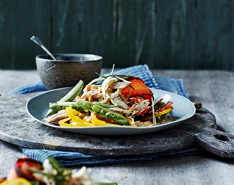 Shredded chicken salad with sesame miso dressing