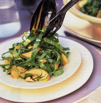 Shredded collard greens with walnuts and pickled apples