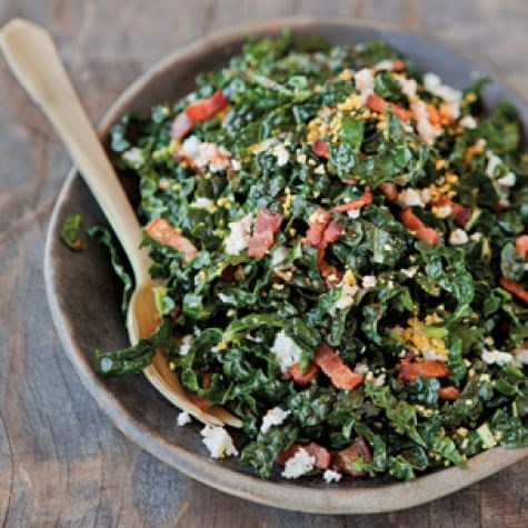 Shredded kale salad with pancetta & hard-cooked egg