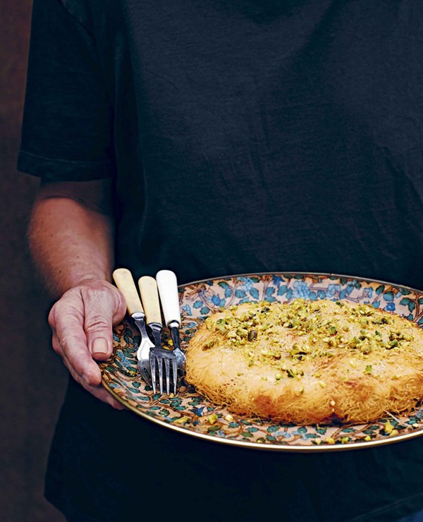 Shredded pastry with cheese and sugar syrup