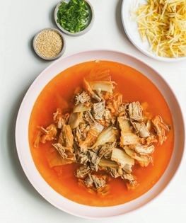 Shredded pork and sour kimchi soup