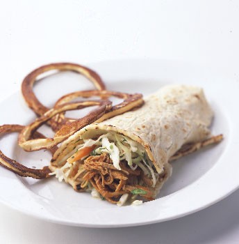 Shredded pork wraps with lemon coleslaw
