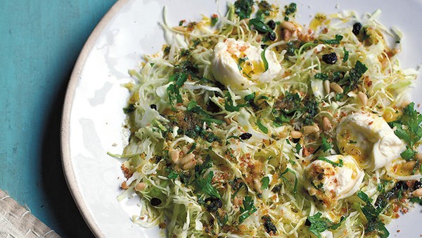 Shredded sugarloaf cabbage with burrata & spiced butter
