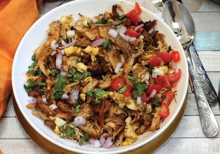 Shredded tandoori spiced chicken (Murgh bhartha)