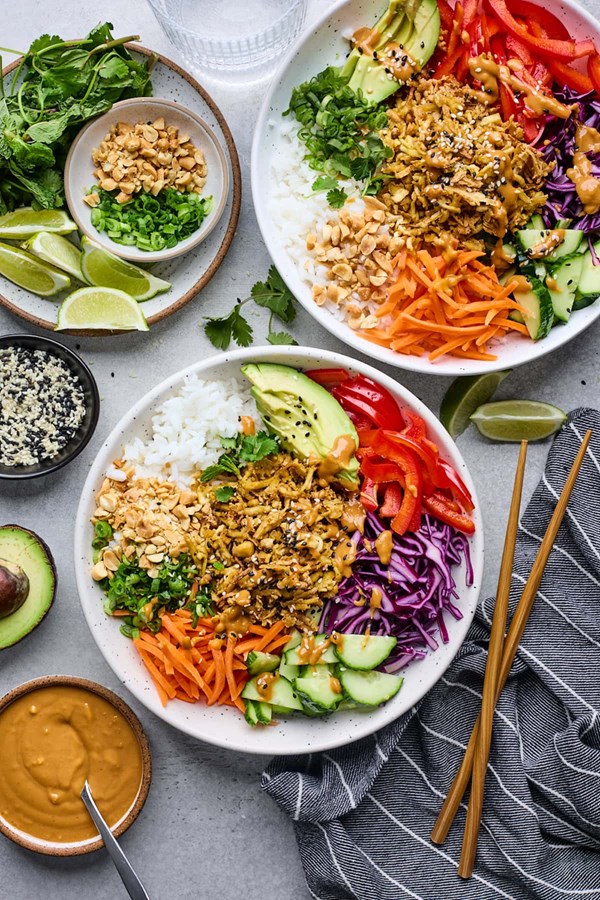 Shredded tofu peanut bowls