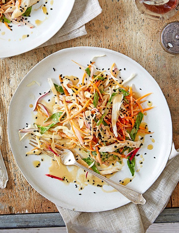 Shredded veg and chicken salad with Japanese sesame dressing