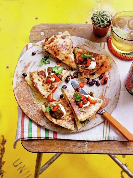 Shrimp & black bean crispy corn quesadillas
