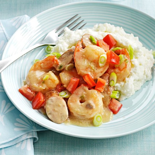 Shrimp & chicken sausage with grits