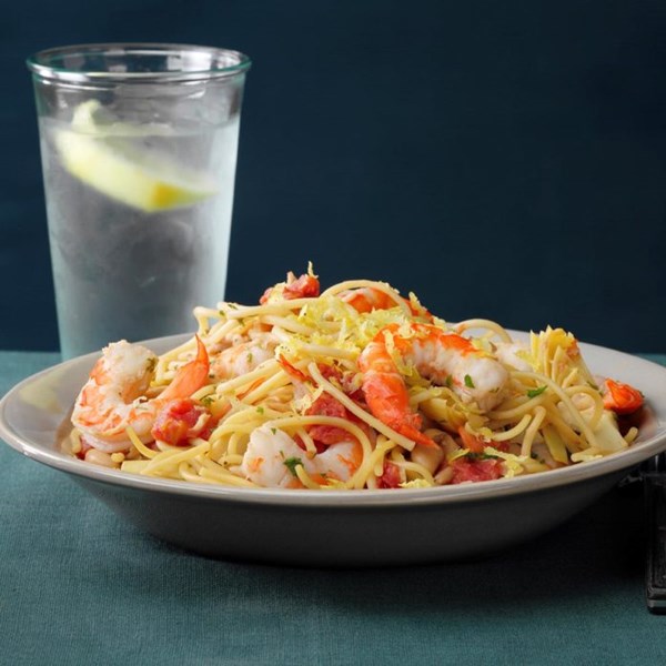 Shrimp & spaghetti skillet