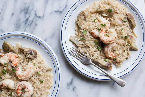 Shrimp and artichoke risotto