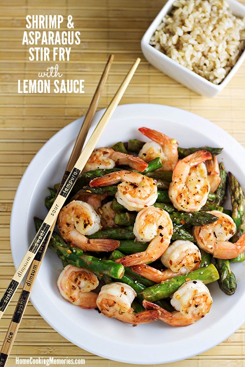 Shrimp and asparagus stir fry with lemon sauce