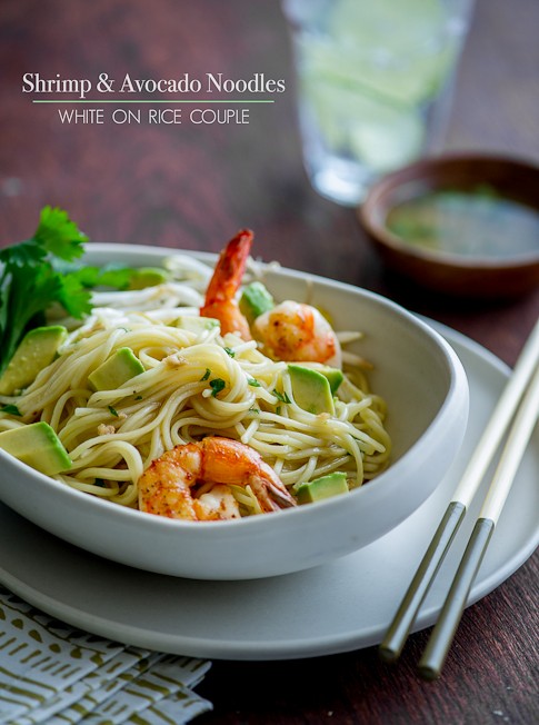 Shrimp and avocado noodle salad