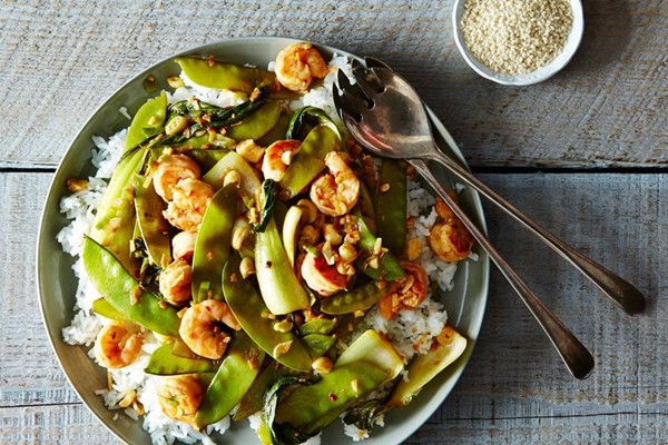 Shrimp and baby bok choy stir-fry