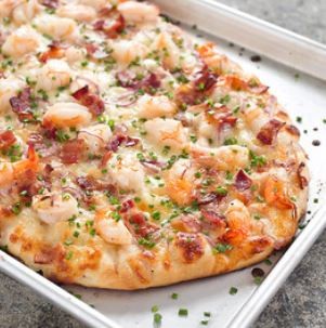 Shrimp and bacon pizza