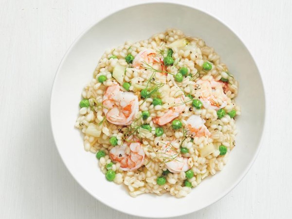 Shrimp and barley risotto